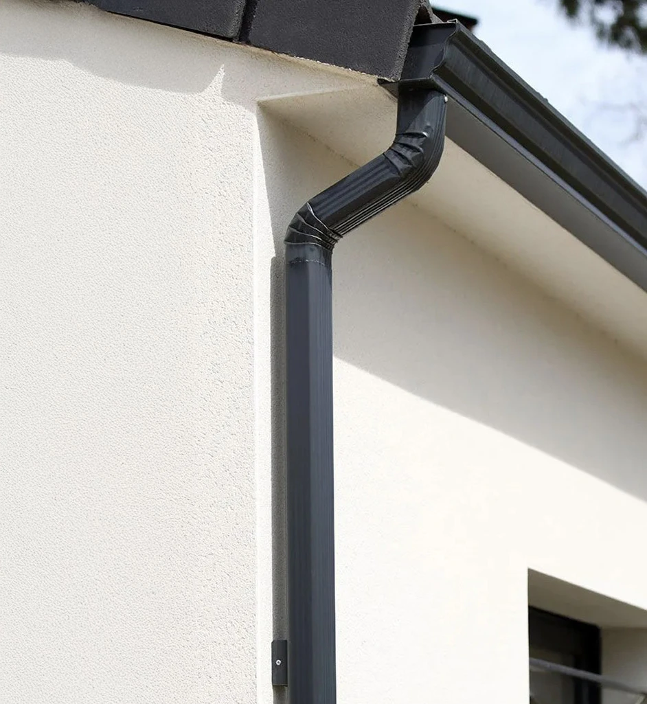 Maison traditionnelle rénovée avec extension moderne en bardage bois vertical clair, toiture tuiles terre cuite, murs pierre apparente